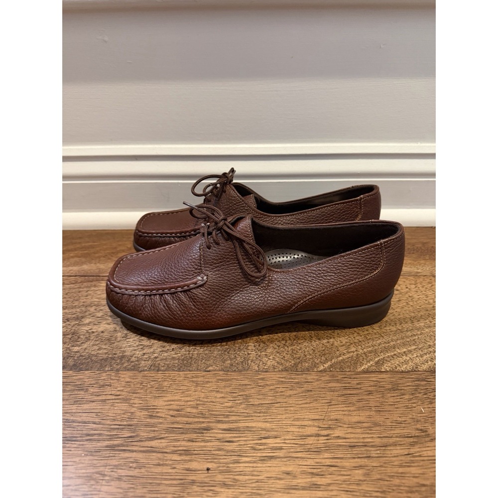 SAS Shoes Womens 8.5 Brown Moccasin Pebbled Leather Comfort Walking Lace Up